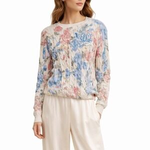 Ralph Lauren Romantic Soft Pastel Floral Cable Knit Cotton Sweatshirt